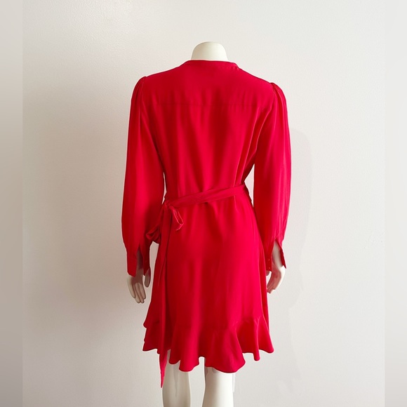 Intermix Dress Aviana Silk Wrap Ruffle Long Sleeve Red Dress - Picture 11 of 13